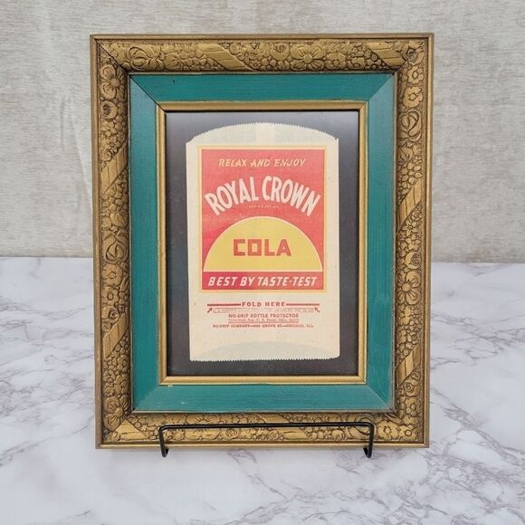 Royal Crown Cola NOS Bottle Sleeve RARE 1930s Framed Advertising Decor Rustic - Picture 1 of 7